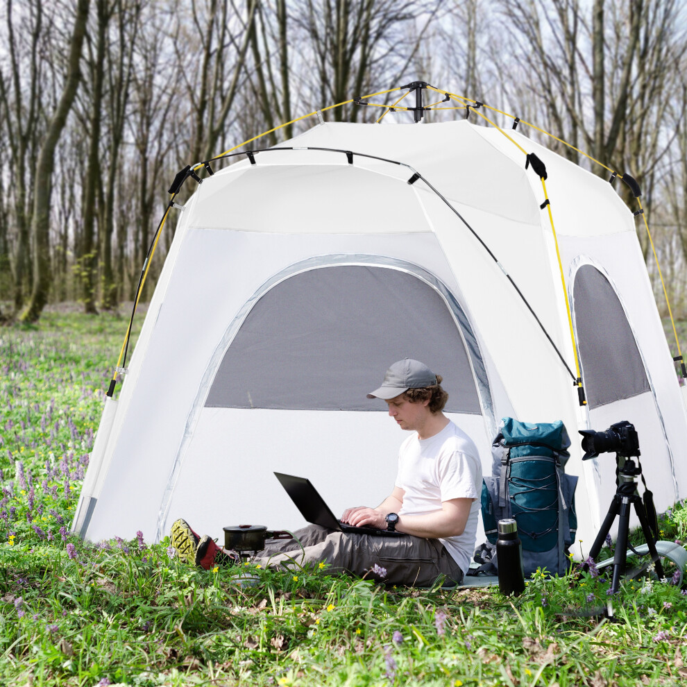 Outsunny 4 Man Pop Up Tent Camping Backpacking Dome Tent, Light Grey