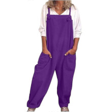 (XXXL, Purple) Womens Overalls Casual Loose Dungarees Romper Baggy Playsuit Cotton And Linen Jumpsuit-yvan
