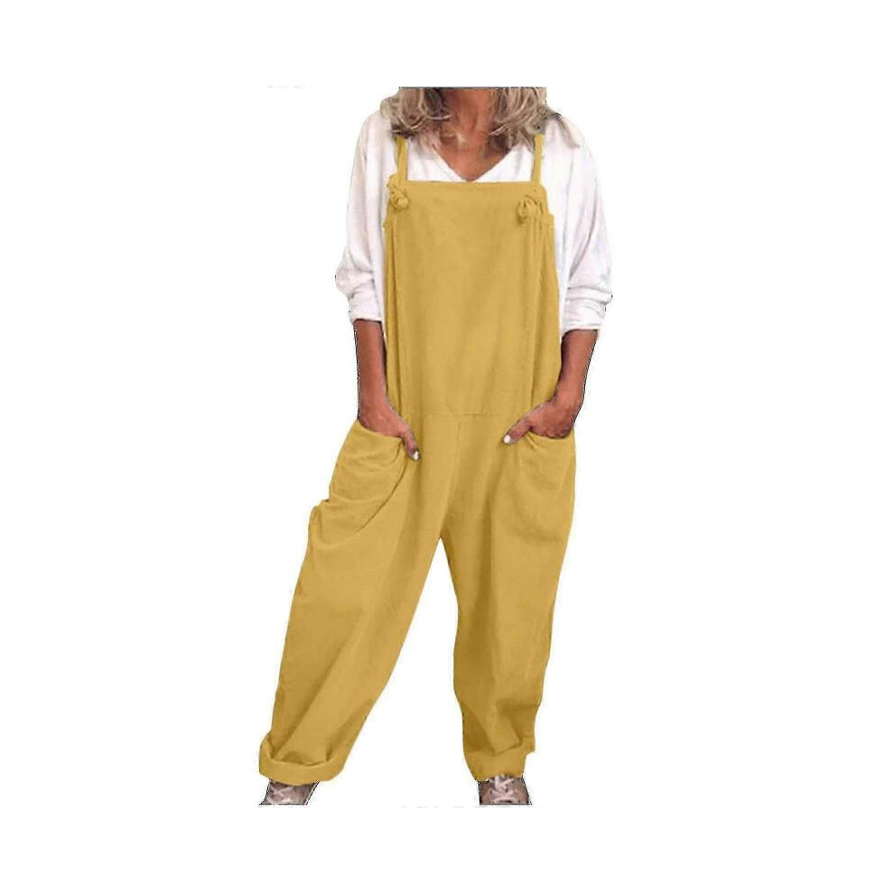 (Xxl, ) Womens Overalls Casual Loose Dungarees Romper Baggy Playsuit Cotton And Linen Jumpsuit-Yvan Yellow