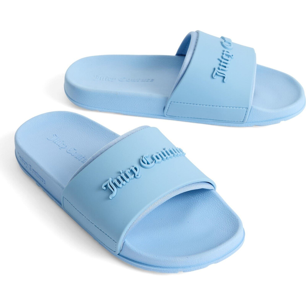 (Blue, 4 (Adults')) Juicy Couture Embossed PVC Women's Dusk Blue Slides