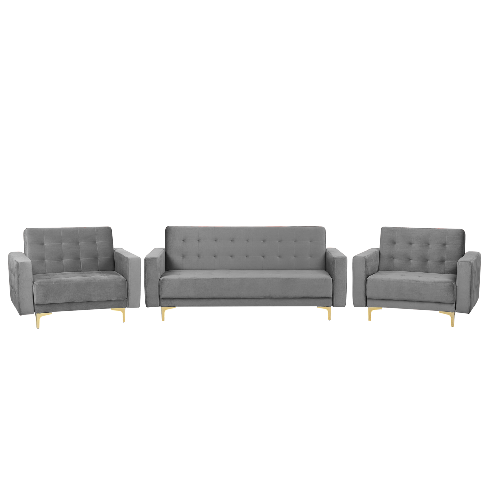 Living Room Set ABERDEEN Velvet Grey 5 Seater