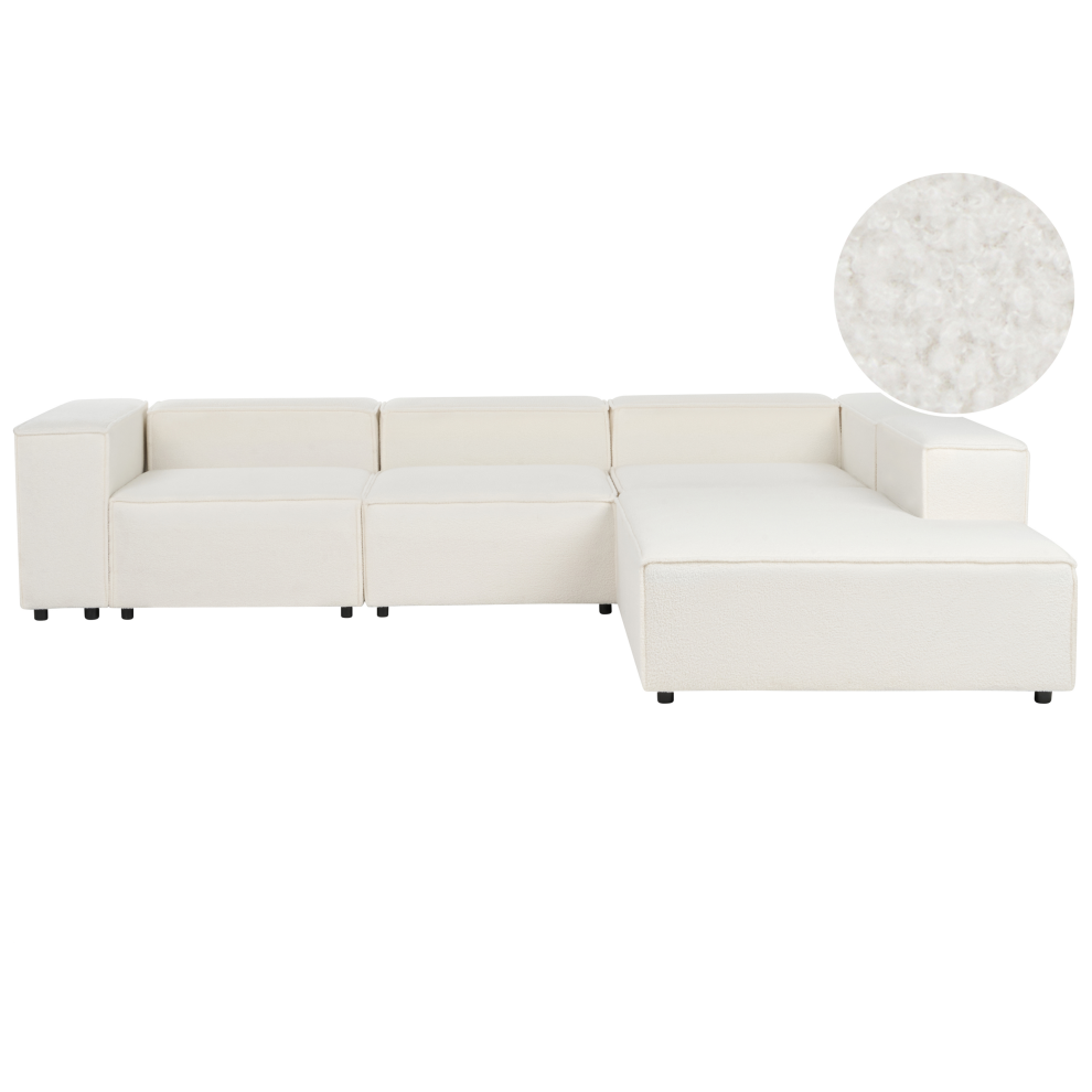 Left Hand 4 Seater Modular Boucle Corner Sofa White APRICA