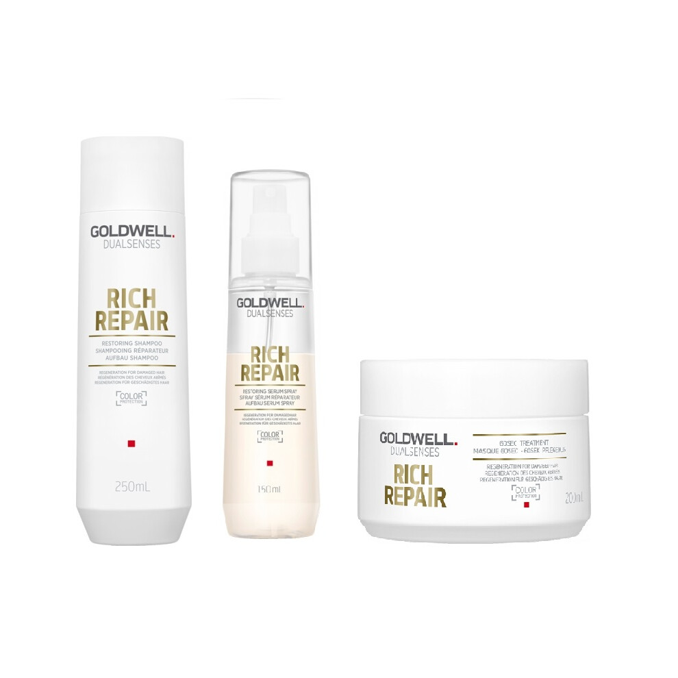 Goldwell Dualsenses Rich Repair Shampoo 250ml, 60sec Treatment 200ml and Serum Spray 150ml