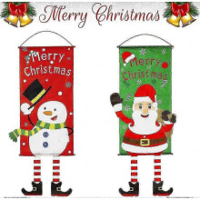 2pcs Merry Christmas Fabric Flag, 110cm X 40cm Santa Claus And Snowman Banner Flag Xmas Door Porch Decor Supplies Hanging Ornament for Home Wall Front
