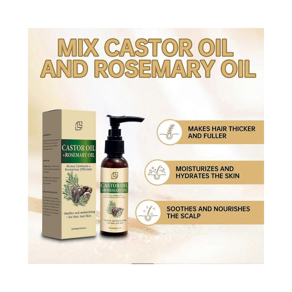 (2pcs) Castor Rosemary Hair Oil Castor oil and Rosemary Oil For Hair Growth and skin, Scalp & Hair Strengthening, Nourishing