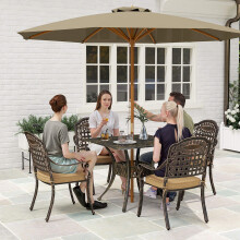Outsunny 5 Pieces Cast Aluminium Garden Dining Set with Parasol Hole, Bronze