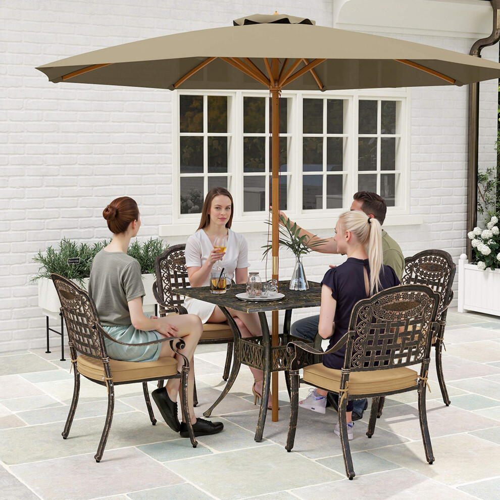 Outsunny 5 Pieces Cast Aluminium Garden Dining Set with Parasol Hole, Bronze