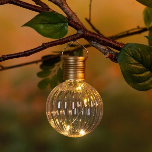 Hanging Solar Light Bulb Lantern Clear Garden Solar Warm White LEDs