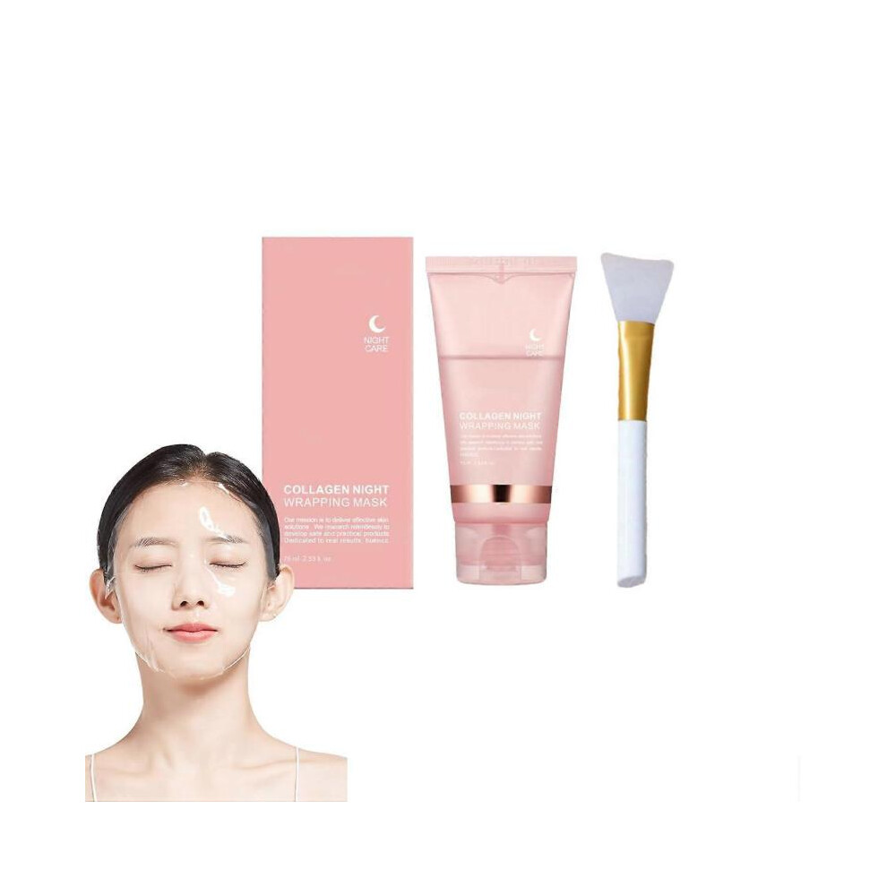 (1Pcs) Collagen Night Wrapping Mask, Peel-Off Overnight Collagen Face Mask - Deeply Hydrates & Firming & Glowy - Reduces Sagging & Wrinkle For Glowing