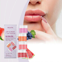 Lip Scrub & Lip Mask, Overnight Lip Care Kits with 2 Lip Exfoliator & 2 Sleeping Lip Balm, Intense Hydration Lip Care Set for Dry Chapped Cracked Lips