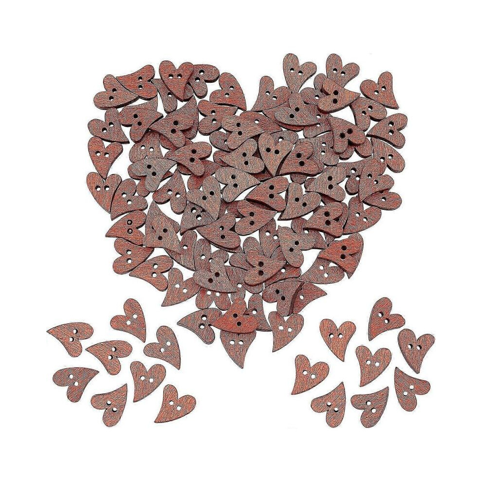 100pcs Wooden Heart Buttons Heart Paint Buttons 2 Holes Sewing Scrapbooking Buttons for DIY Sewing Crafting Making for Wedding Valentine's Day Mother'