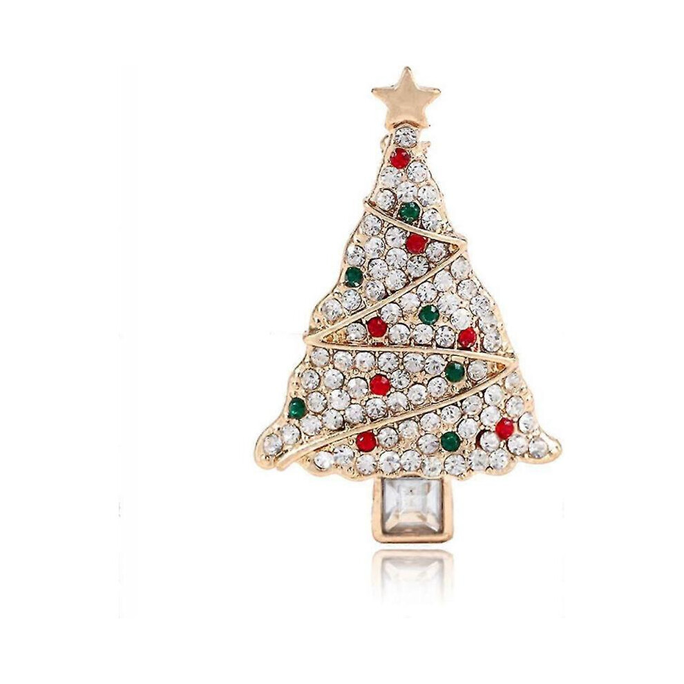 Christmas Tree Brooches for Women Girls Alloy Gold Tone Vintage Fashion Colorful Austrian Crystal Rhinestones Charm Brooch Pin Dress Accessories Weddi