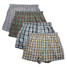 (L, One size) 4-pack Men's Boxer Shorts Woven Cotton 100% Classic Plaid Combed Male Underpant Loose Breathable