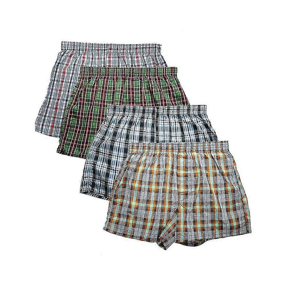 (L, One size) 4-pack Men's Boxer Shorts Woven Cotton 100% Classic Plaid Combed Male Underpant Loose Breathable