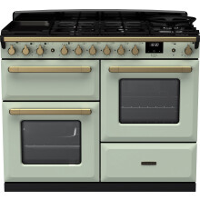 Rangemaster Estel Deluxe 110cm Dual Fuel Range Cooker - Mint / Antique Brass - A/A Rated