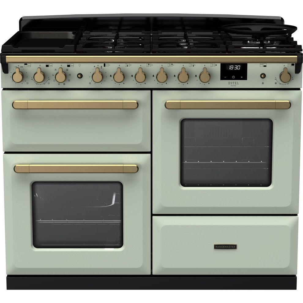 Rangemaster Estel Deluxe 110Cm Dual Fuel Range Cooker - Mint / Antique Brass - A/A Rated