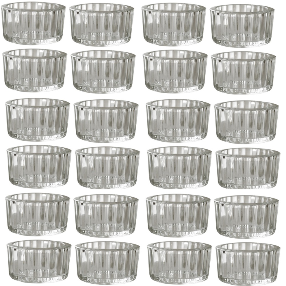 Lot de 24 bougeoirs transparents en verre pour bougies chauffe-plat