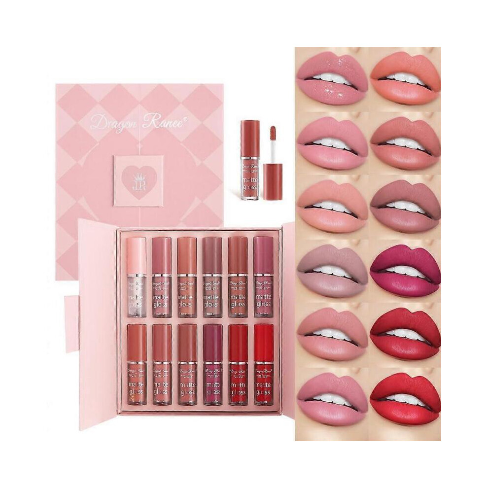 12Pcs Popular Colors Liquid Lipstick Set, Matte and Shiny Waterproof Lip Gloss, Long Lasting Nonstick Velvet Makeup Lipgloss