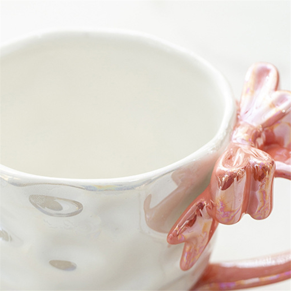 Tasse en céramique avec nœud romantique, tasses à café et à lait roses
