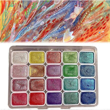 20 Colors Watercolor Painting Set, Metallic Glitter Solid Watercolor Paints Drawing Supplies Travel Art Kit for Students & Hobbyists