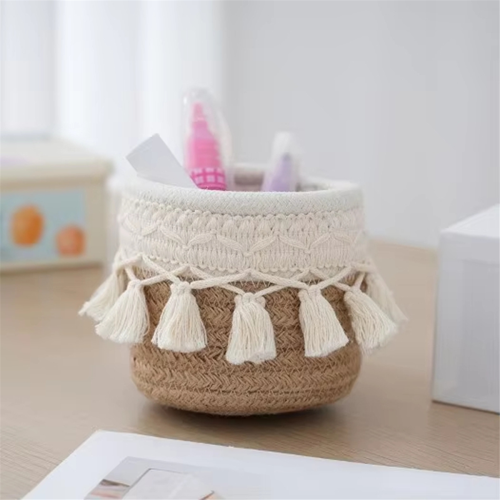 Hand-woven Cotton Cord Woven Storage Basket Desktop Storage Khaki 2