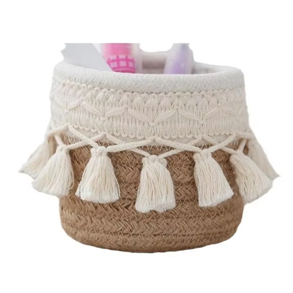 Panier de rangement en corde de coton tissé à la main, rangement de bureau, kaki