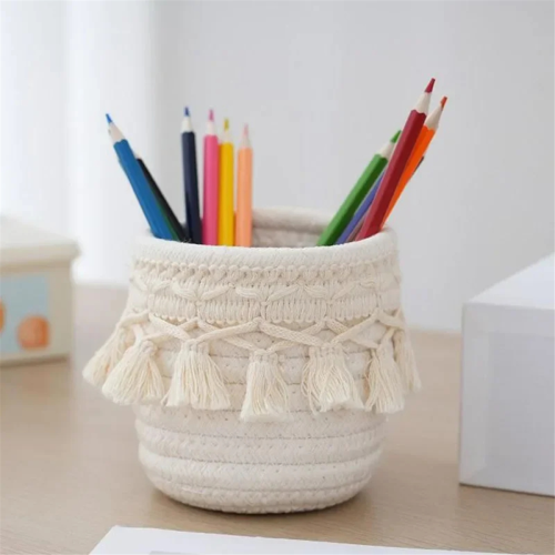 Hand-woven Cotton Cord Woven Storage Basket Desktop Storage Khaki 1
