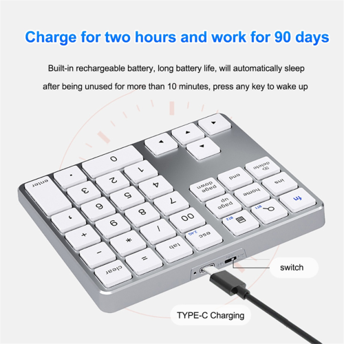 Dual Bluetooth Numeric Keypad 2.4Ghz Wireless Keyboard Silver & White 1