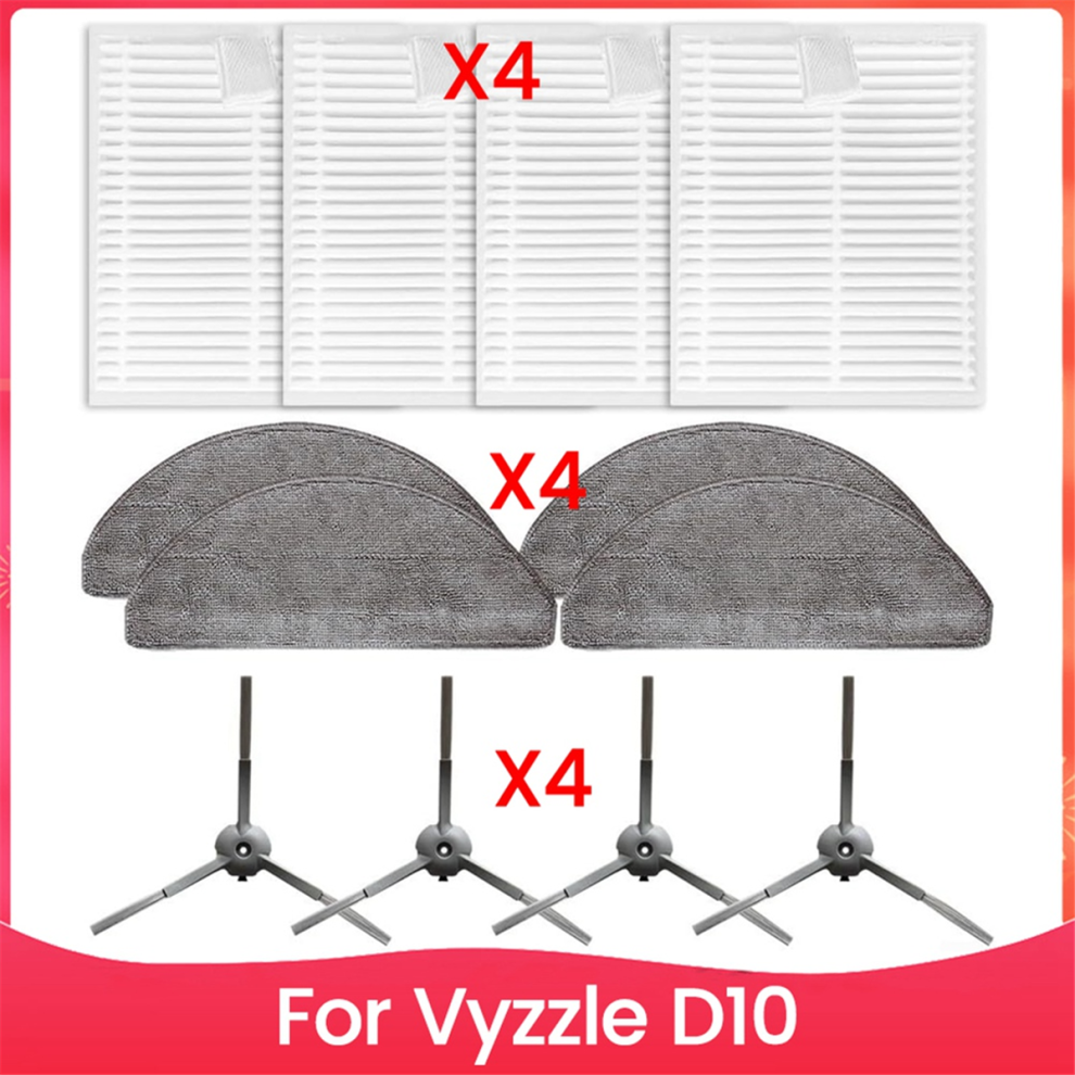 Sin Marca Vyzzle D10 Robot Vacuum Accessory Set - 4 Side Brushes, 4 Hepa Filters, 4 Mop Cloths For Efficient Cleaning