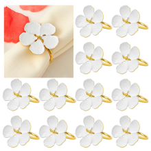 Flower Napkin Rings Set of 12 -White and Gold Floral Metal