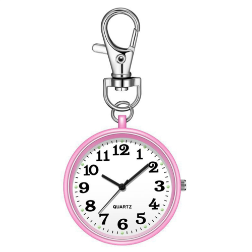 Relógio de bolso com clipe e fivela de chave para enfermeiras rosa e branco 1
