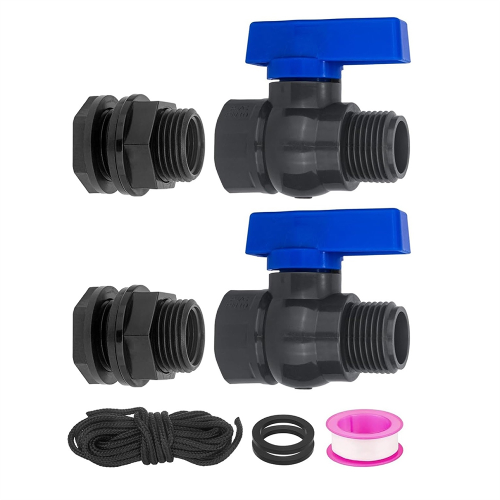 Kit de robinet pour baril de pluie, lot de 2, robinet d'arrêt pour tuyau d'arrosage 3/4 po GHT