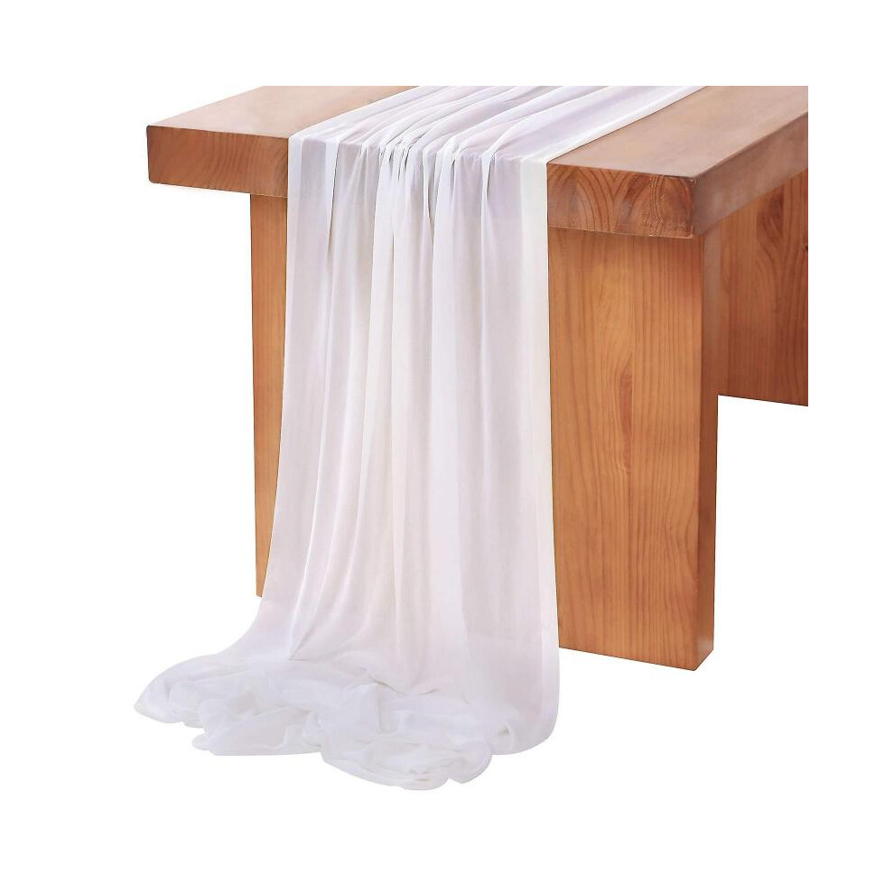 2023 - 2 Pack White Chiffon Tablecloths 27x120 Inch Long Romantic Clear Runners for Boho Wedding Parts