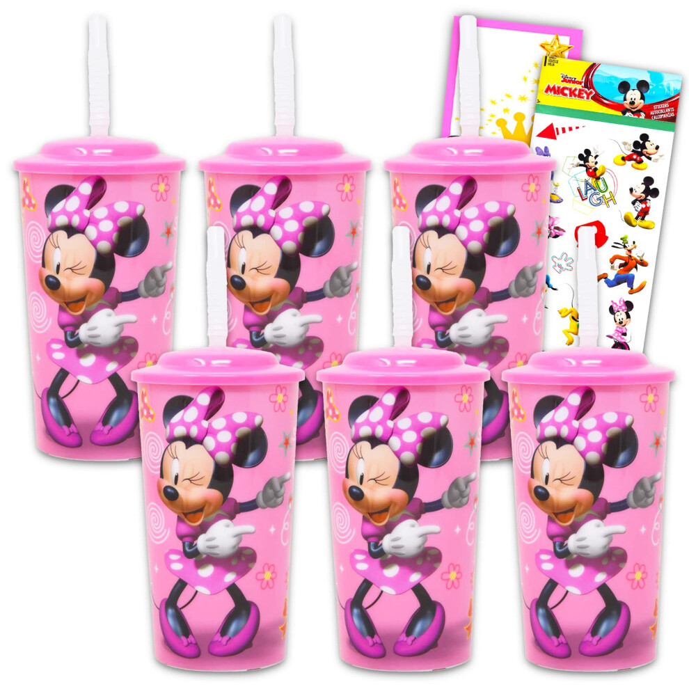Disney Minnie Mouse Sippy Cup Set - 6 Pack Minnie Tumbler With Straw Bundle With Mickey Stickers And Princess Door Hanger (Minnie Cup For To ?A??T? Disney