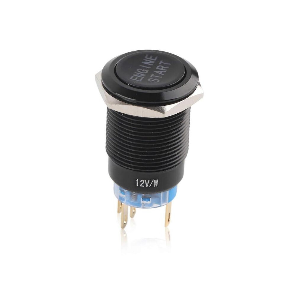 Push button switch, 12V motor, waterproof start button for starting vehicle engine (black zinc aluminum alloy shell)