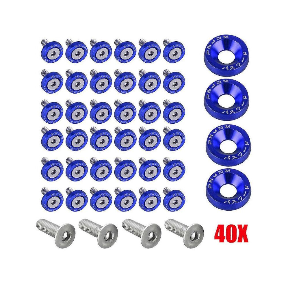 (Blue) 40pcs M6 Universal JDM Billet Aluminum Fender Bumper Washer Bolt Engine Bay Kit
