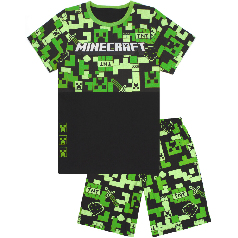 (13-14 Years) Minecraft Short Sleeve Short Leg Pyjama Set (Boys Green)