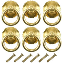 6 pcs Vintage Cabinet Handle, Drawer Ring Pull Handle, Antique Pull Handles, Cabinet Knob for Kitchen Cabinet Cupboard Dresser Door (Brass)