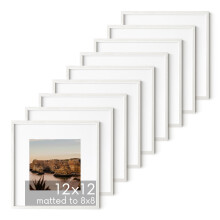 HAUS AND HUES Solid Oak Wood 12 x12 Picture Frames Matted to 8 x8 Set of 9 - Square Picture Frames 12x12 Set of 9 12x12 Frames with Mat