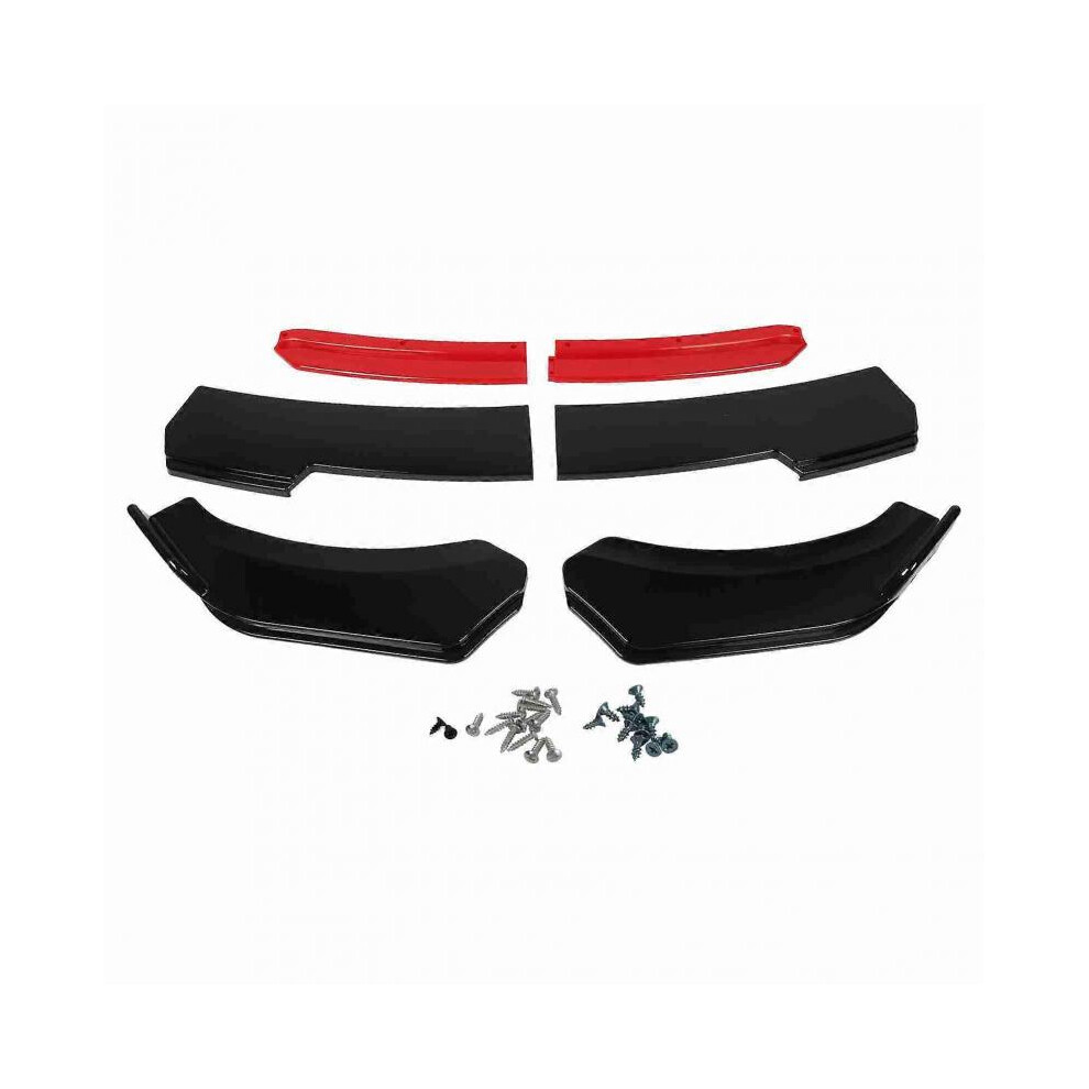 6pcs Front Bumper Lip Separator 4 Section Type 150cm Bumper Lip Diffuser with Red Lip for Cars Universal Glossy Black