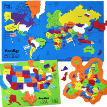 Puzzle Imagimake Mapology con mappa degli Stati Uniti e del mondo, con bandiere, capitali e adesivi | Giocattoli educativi per bambini dai 5 ai 7