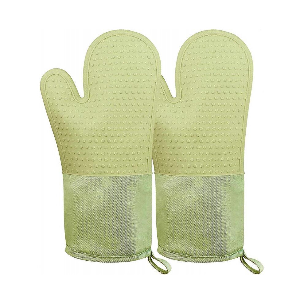 Oven Mitts, Heat Resistant Pot Holders Non-Slip Silicone Oven Mitt 1 Pair Extra Long Oven Gloves