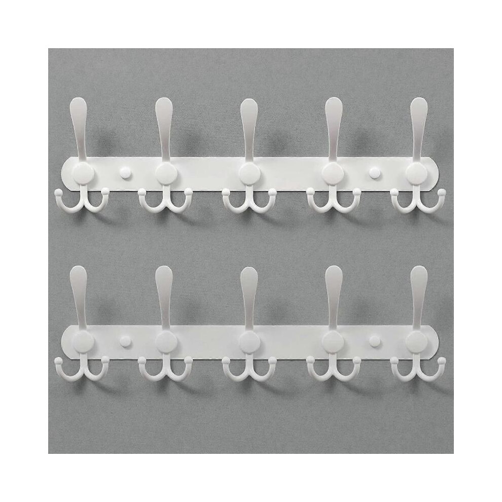 Wall Mounted Coat Rack - Designer Coat Hooks with Bi-Directional Carbon Steel, Solid Bathroom Coat Hooks White40cm (5 Hook 2 Pieces)