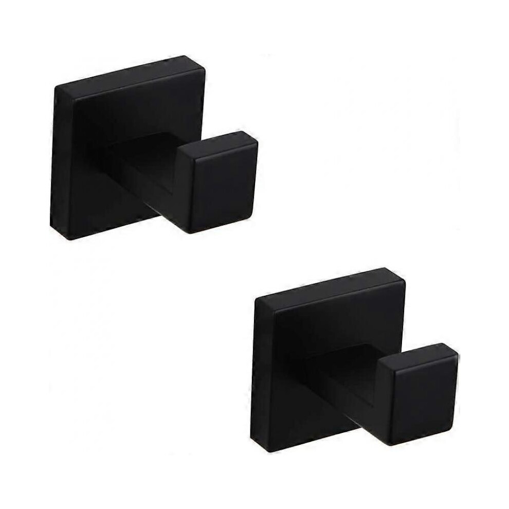 Bathroom Matte Coat Hook Stainless Steel Single Towel/Bathrobe Coat Hook Modern Wall Mount 2 Pack Black