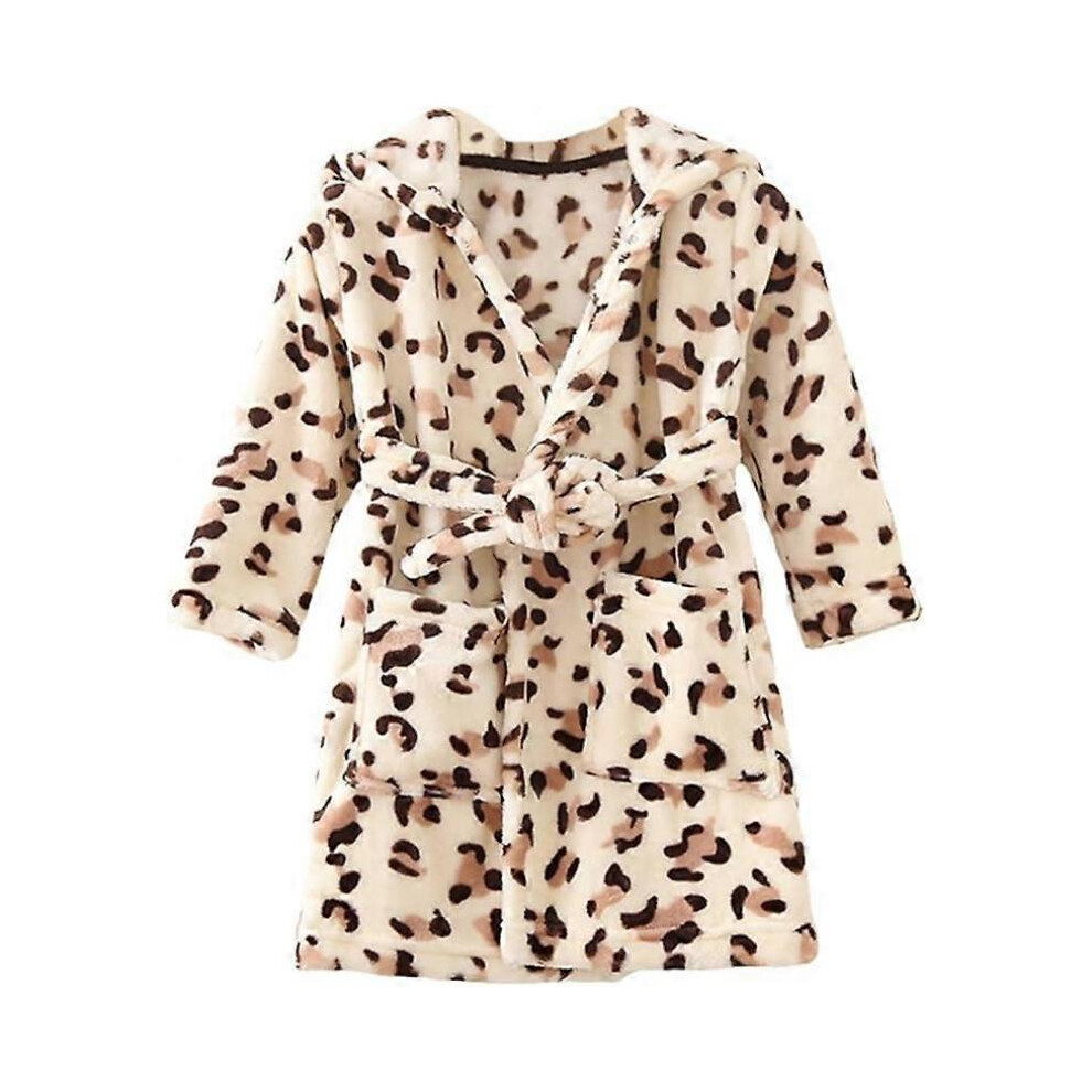 (110cm) Unisex Children's Nightgown Cute Pajamas Hooded Soft Fleece Bathrobe Home Robe