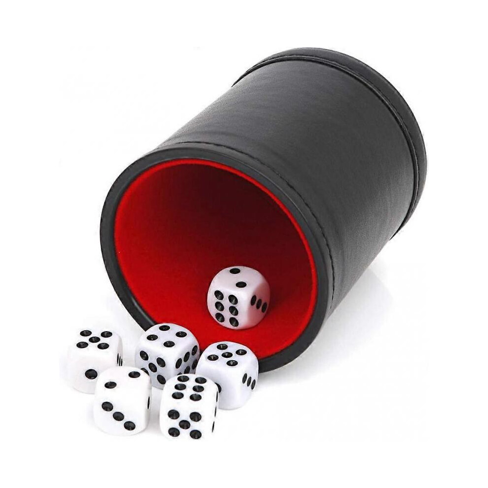 Felt Lined Professional Dice Cup - With 6 Dice Quiet For Yahtzee Game Red