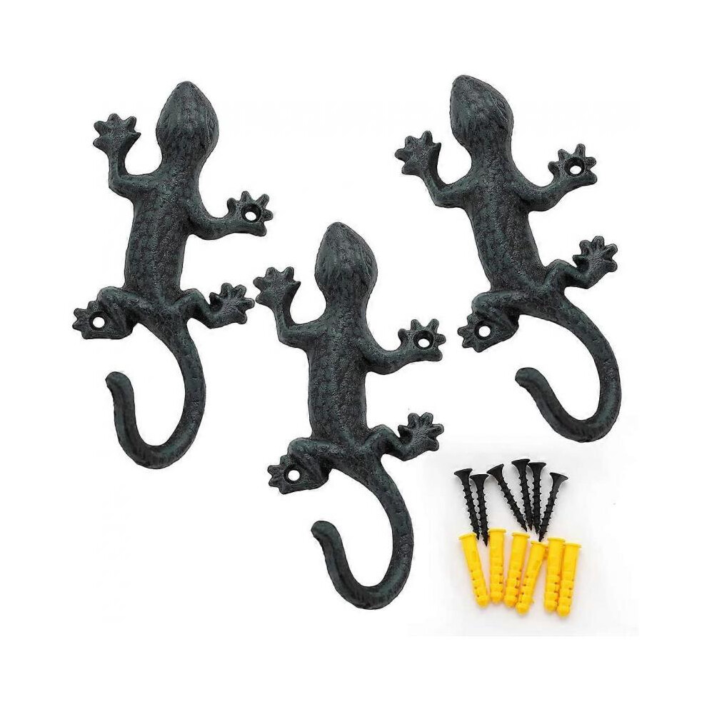Gecko Wall Mounted Coat Rack, Iron Coat Hook, Vintage Heavy Duty Coat Rack - 3 Pieces, 15cm