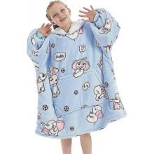 (Blue Elephant) Versized Hoodie Wearable Blanket Sweatshirt for Men Women, Comfortable Sherpa Lining Super Soft Plush Warm Blanket Hoodie, Home Hoody Gifts