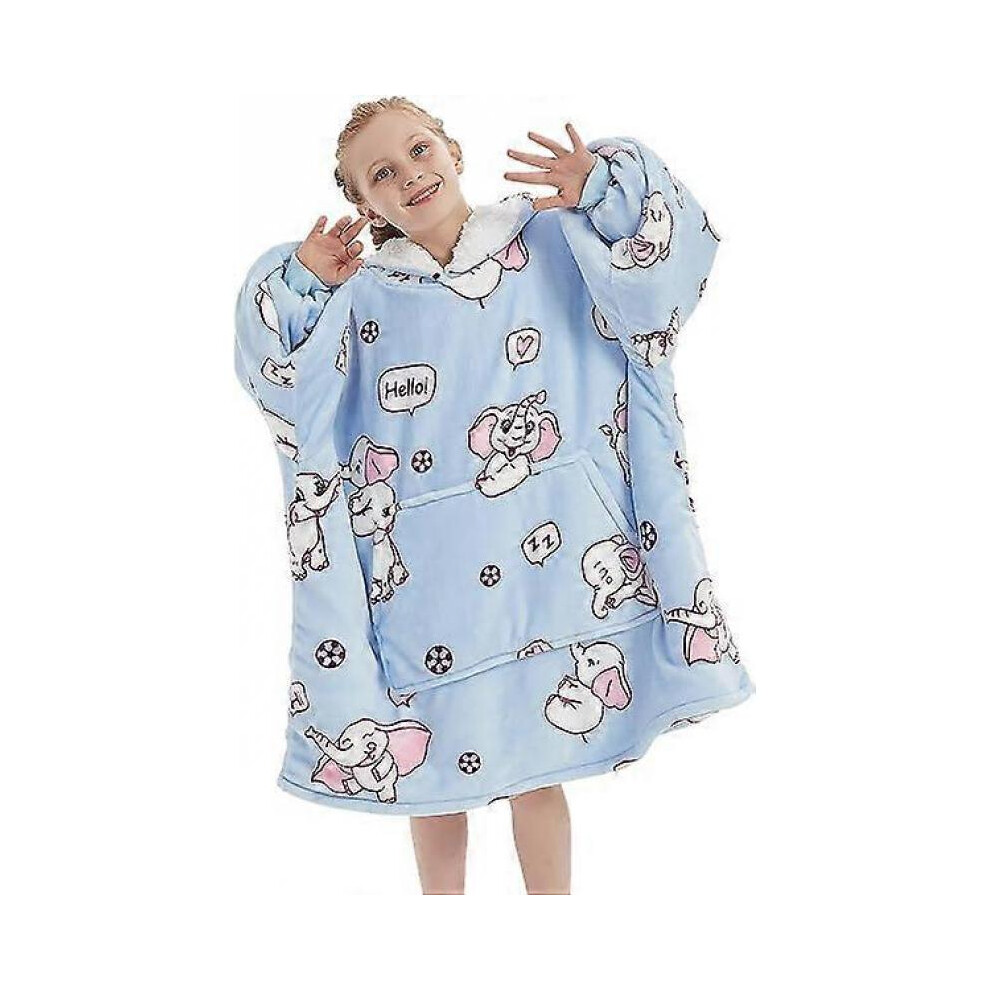 (Blue Elephant) Versized Hoodie Wearable Blanket Sweatshirt for Men Women, Comfortable Sherpa Lining Super Soft Plush Warm Blanket Hoodie, Home Hoody Gifts