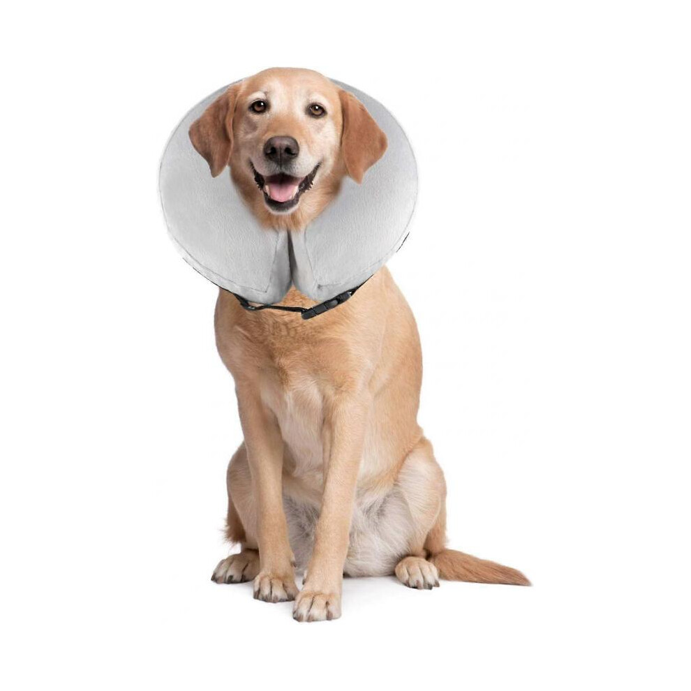 Pet Inflatable Collar, Comfy Pet Protective Collar Cone For Recovery, Adjustable Soft For Dog And Cat Ps005 (L/Grey) Grey